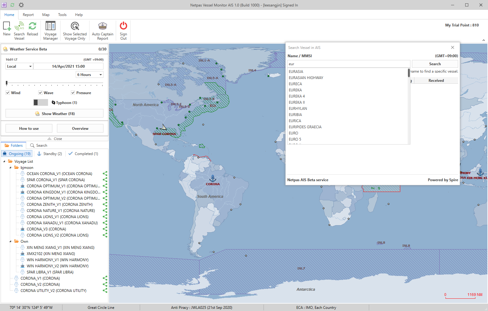 Real-time vessel position using AIS